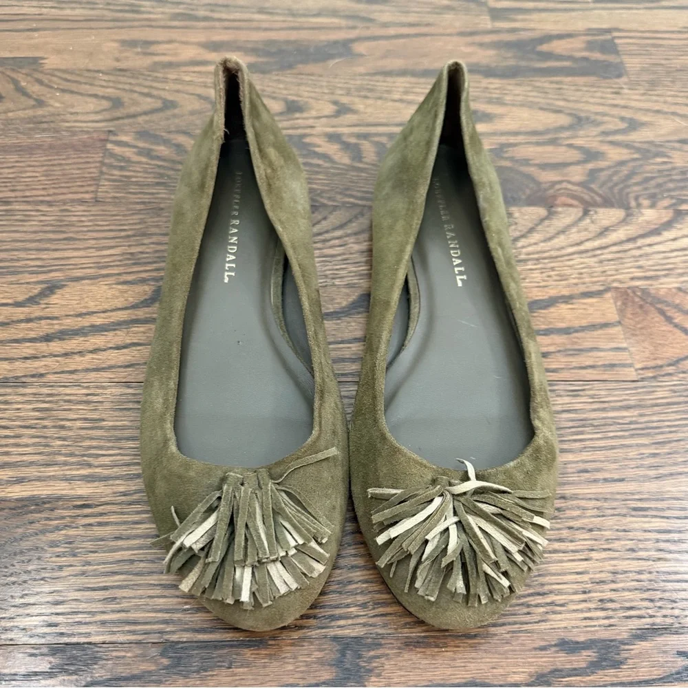 Loeffler Randall Olive Suede Fringe Tassel Ballet Flats Size 8.5 B